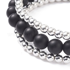 3 Stück 3 Stil runde synthetische schwarze Stein- und Hämatit-Perlen-Stretch-Armbänder im Set&nbsp;BJEW-JB07688-03