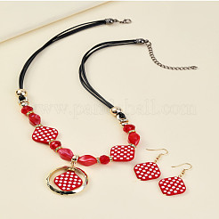 Set di collane pendenti e orecchini pendenti in acrilico con motivo tartan e rombi&nbsp;FS-WG95887-01