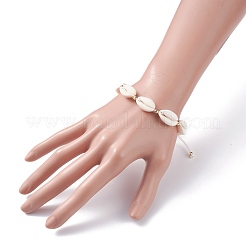 Braccialetto di perline intrecciate con conchiglia di ciprea naturale per donna&nbsp;BJEW-TA00044-01