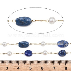Pépites de lapis-lazuli naturel et chaînes à maillons faites à la main en acier inoxydable 316&nbsp;CHS-K021-14G-15