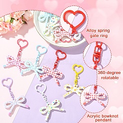 12 porte-clés pendentif en acrylique opaque imprimé avec nœud papillon&nbsp;HJEW-YW00318