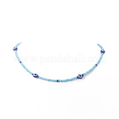 Collana da donna con malocchio in resina e semi di vetro&nbsp;NJEW-JN04243