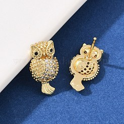 Pendientes de búho con circonitas cúbicas transparentes y micropavé de latón&nbsp;EJEW-F400-15G