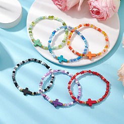 6 pulsera elástica con cuentas de turquesa sintética&nbsp;BJEW-JB11218