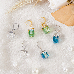 3 paire de boucles d'oreilles pendantes à levier en forme de cube en verre brillant de 3 couleurs&nbsp;EJEW-AN0002-81