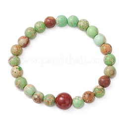Pulseras elásticas de cuentas redondas de cornalina natural y jaspe imperial para hombres y mujeres.&nbsp;BJEW-JB12147