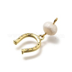Colgantes de herradura de latón y perla natural&nbsp;KK-Z093-36G