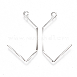 Brass Earring Hooks, with Horizontal Loop, Nickel Free, Real Platinum Plated, 32.5x17.5x0.8mm, Hole: 1.8mm, 20 Gauge, Pin: 0.8mm