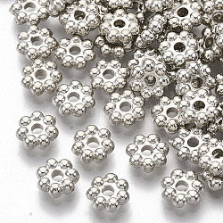 Placage de perles d'espacement en plastique ABS, fleur, platinée, 6x2.5mm, Trou: 1.5mm