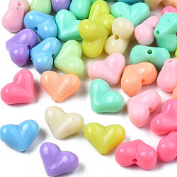 Perles acryliques opaques, cœur, couleur mixte, 11x15x8.5mm, Trou: 1.8mm, environ 585 pcs/500 g