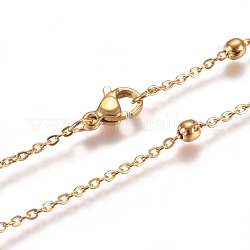 Vakuumbeschichtung 304 Kabelketten aus Edelstahl, mit runden Perlen und Karabinerverschlüsse, golden, 15.75 Zoll (40 cm), 1.5 mm