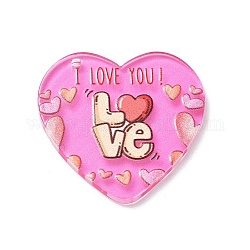 Acryl-Anhänger zum Thema Valentinstag, Herz mit Wort ich liebe dich, neon rosa , 37.3x36.5x2.3 mm, Bohrung: 1.8 mm