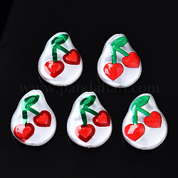 Cuentas de perlas de imitación de plástico abs impresas 3d, lágrima con cereza, rojo, 19.5x15x6mm, agujero: 0.8~1.2 mm