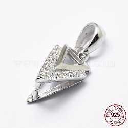 Rhodium Plated 925 Sterling Silver Micro Pave Cubic Zirconia Pendant Bails, Ice Pick & Pinch Bails, Triangle, Platinum, 13x7x8mm, Hole: 2.5x3mm, Pin: 1mm