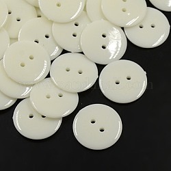 Boutons acryliques de couture, Boutons en plastique pour costumes, 2-trou, teinte, plat rond, blanc, 17x2mm, Trou: 1mm