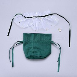 Sacs-cadeaux à cordon de serrage de bijoux en velours, avec jupe en plastique imitation perle et fil étoile, sacs de bonbons de faveur de mariage, vert foncé, 14.2x14.9x0.4 cm