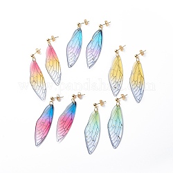 Boucles d'oreilles pendantes en forme d'aile de papillon en résine, boucles d'oreilles pendantes longues en acier inoxydable plaqué or 304 pour femme, couleur mixte, 59mm, pin: 0.7 mm