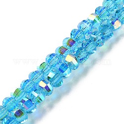 Transparentes cuentas de vidrio electroplate hebras, color de ab, linterna facetas, cielo azul profundo, 6x4.5mm, agujero: 1.4 mm, aproximamente 98 pcs / cadena, 17.72'' (45 cm)