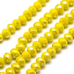 Electroplate Opaque Solid Color Crystal Glass Rondelle Beads Strands, Faceted, AB Color Plated, Gold, 8x6mm, Hole: 1mm,  about 66pcs/strand, 16inch