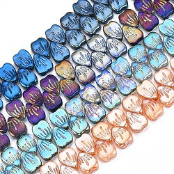 Chapelets de perles en verre électroplaqué, feuille, couleur mixte, 12x9x4mm, Trou: 0.9mm, Environ 100 pcs/chapelet, 20.47 pouce (52 cm)
