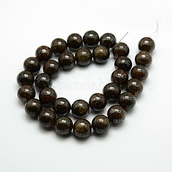 Runde natürlichen Bronzit Perlen Stränge, Kaffee, 12 mm, Bohrung: 1 mm, ca. 32 Stk. / Strang, 15.3 Zoll