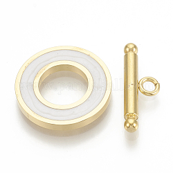 201 Edelstahl-Toggle-Haken, mit Emaille, Ring, golden, Rauch weiss, Ring: 19.5x2 mm, Innendurchmesser: 10 mm, Bar: 21x7x3 mm, Bohrung: 2 mm