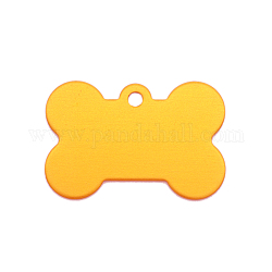 Colored Aluminum Pendants, Laser Cut, Double Sided Dog Pet Name Phone Number ID Tag Charm, Bone, Gold, 25x38x1mm, Hole: 3mm