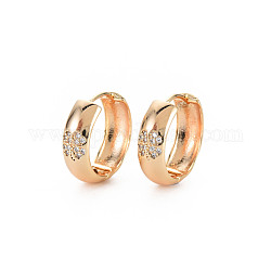 Массивные серьги-кольца Huggie из латуни с покрытием из 18-каратного золота, прозрачные серьги-кольца с кубическим цирконием и цветочным узором для женщин, без никеля , прозрачные, 5.5x17.5 мм, штифты : 0.8 мм