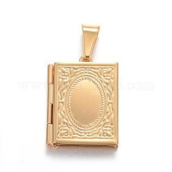 Ion Plating(IP) 316 Surgical Stainless Steel Locket Pendants, Rectangle, Real 18k Gold Plated, 26x19x4.5mm, Hole: 9x5mm, Inner: 15x10mm