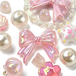 Perles acryliques, formes mixtes, rose, 8~51x8~51x6~27.5mm, Trou: 1.8~3.8mm