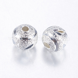 Messing strukturierte Perle, Runde, silberfarben plattiert, 8 mm, Bohrung: 1.5 mm