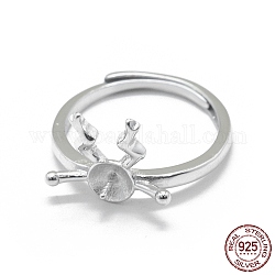 Componenti regolabili per anello da dito in argento sterling placcato rodio, per mezzo forato perle, platino, formato 925, 7mm, ago :17mm