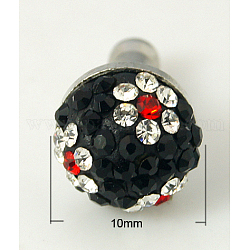 Alloy Mobile Dustproof Plugs, with Grade A Rhinestone and Polymer Clay, Jet, 18x10mm, Pin: 4mm