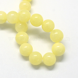 Natural Dyed Yellow Jade Gemstone Bead Strands, Round, Champagne Yellow, 6mm, Hole: 1mm, about 66pcs/strand, 15.7 inch