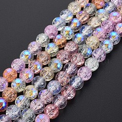 Galvanoplastie des brins de perles de verre craquelé, de couleur plaquée ab , teints et chauffée, ronde, colorées, 8mm, Trou: 1.2mm, Environ 50~51 pcs/chapelet, 15.35 pouce (39 cm)