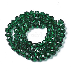 Abalorios de vidrio, facetados, rerondana plana, verde oscuro, 8x6mm, agujero: 1 mm, aproximamente 65~68 pcs / cadena, 15.7~16.1 pulgada (40~41 cm)