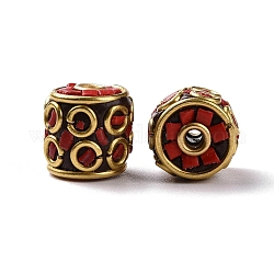 Perles Indonésiennes manuelles, avec les accessoires en laiton, Or antique, colonne avec losange, rouge, 11.5x11mm, Trou: 1.8mm