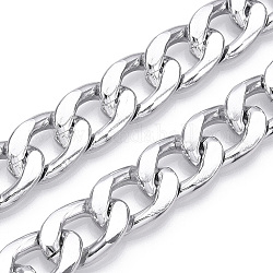 Cadenas del encintado de aluminio, cadenas de eslabones cubanos con corte de diamante, sin soldar, Platino, 20x13.5x3.5mm