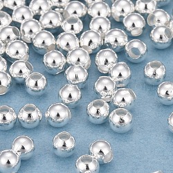 Brass Spacer Beads, Long-Lasting Plated, Round, 925 Sterling Silver Plated, 2.3x2mm, Hole: 1mm