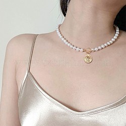 Оболочки жемчужный кулон ожерелье, с 925 серебряными подвесками, плоско-круглые, старинный белый, золотой свет, 19.7 дюйм (50 см)