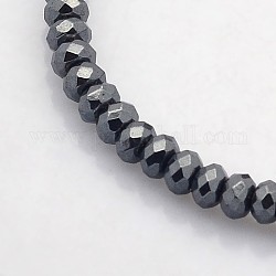 Chapelets de perles en hématite synthétique sans magnétiques, facettes rondelle, noir plaqué, 4x3mm, Trou: 1mm, Environ 141 pcs/chapelet, 15.7 pouce