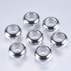 201 Edelstahlkugeln, Kunststoff, Schieberegler Perlen, Stopper Perlen, Rondell, Edelstahl Farbe, 10x4.5 mm, Bohrung: 3 mm