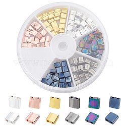 Arricraft 120 pièces 6 couleurs galvanoplastie perles de rocaille en verre, 2-trou, rectangle, couleur mixte, 5x4.5~5.5x2~2.5mm, Trou: 0.5~0.8mm, 20 pcs / couleur
