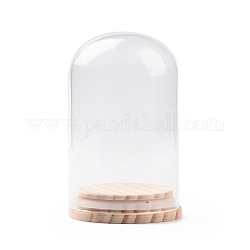 Glass Dome Cover, Decorative Display Case, Cloche Bell Jar Terrarium with Wood Base, for DIY Preserved Flower Gift, Clear, 71x115.5mm