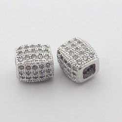 Brass Micro Pave Cubic Zirconia Beads, Cadmium Free & Nickel Free & Lead Free, Cuboid, Real Platinum Plated, 7x6x7mm, Hole: 3x3mm