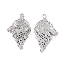 304 Stainless Steel Pendants, Wolf Head Charm, Stainless Steel Color, 38x22x2mm, Hole: 2.5mm