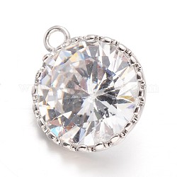 Latón de diamantes colgantes de óxido de circonio cúbico, Platino, 16x14x7mm, agujero: 1 mm