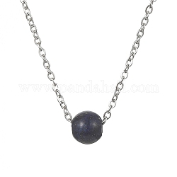 Collares con colgante de cuentas redondas de lapislázuli natural, collar de cadena tipo cable de acero inoxidable, para mujeres, 15-3/4 pulgada (40 cm)