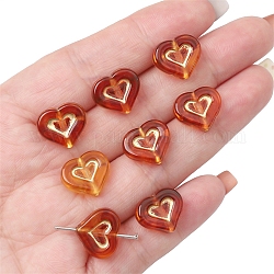Imitazione perline acriliche trasparenti color ambra, cioccolato, metallo allacciati, cuore, 12.5x14.5x5mm, Foro: 1.6 mm, circa 25pcs/scatola