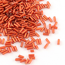 Glass Bugle Beads, Silver Lined, Red, 4~4.5x2mm, Hole: 1mm, about 450g/bag, 14000pcs/bag